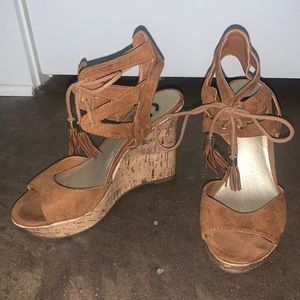 GUESS brown suede cork wedges size 6